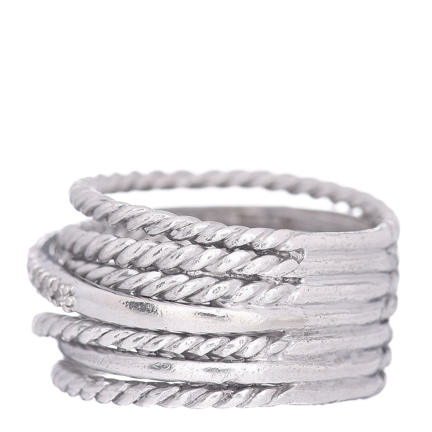 Sterling Silver 14K White Gold Diamond 11mm Wide Crossover Cable Ring 54 7