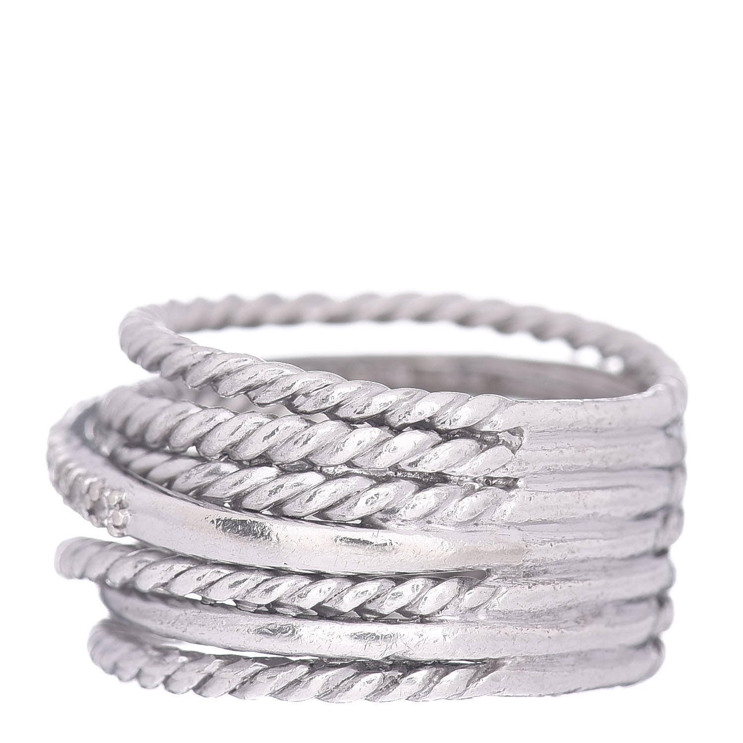 David Yurman Sterling Silver 14K White Gold Diamond 11mm Wide Crossover Cable Ring 54 7 3 of 5