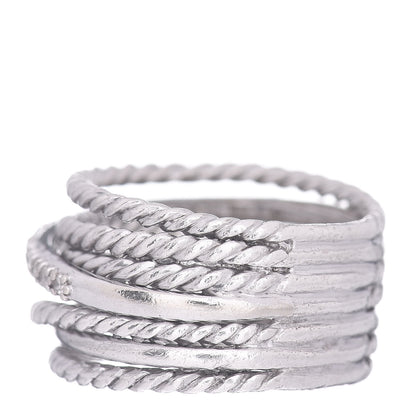 David Yurman Sterling Silver 14K White Gold Diamond 11mm Wide Crossover Cable Ring 54 7 3 of 5