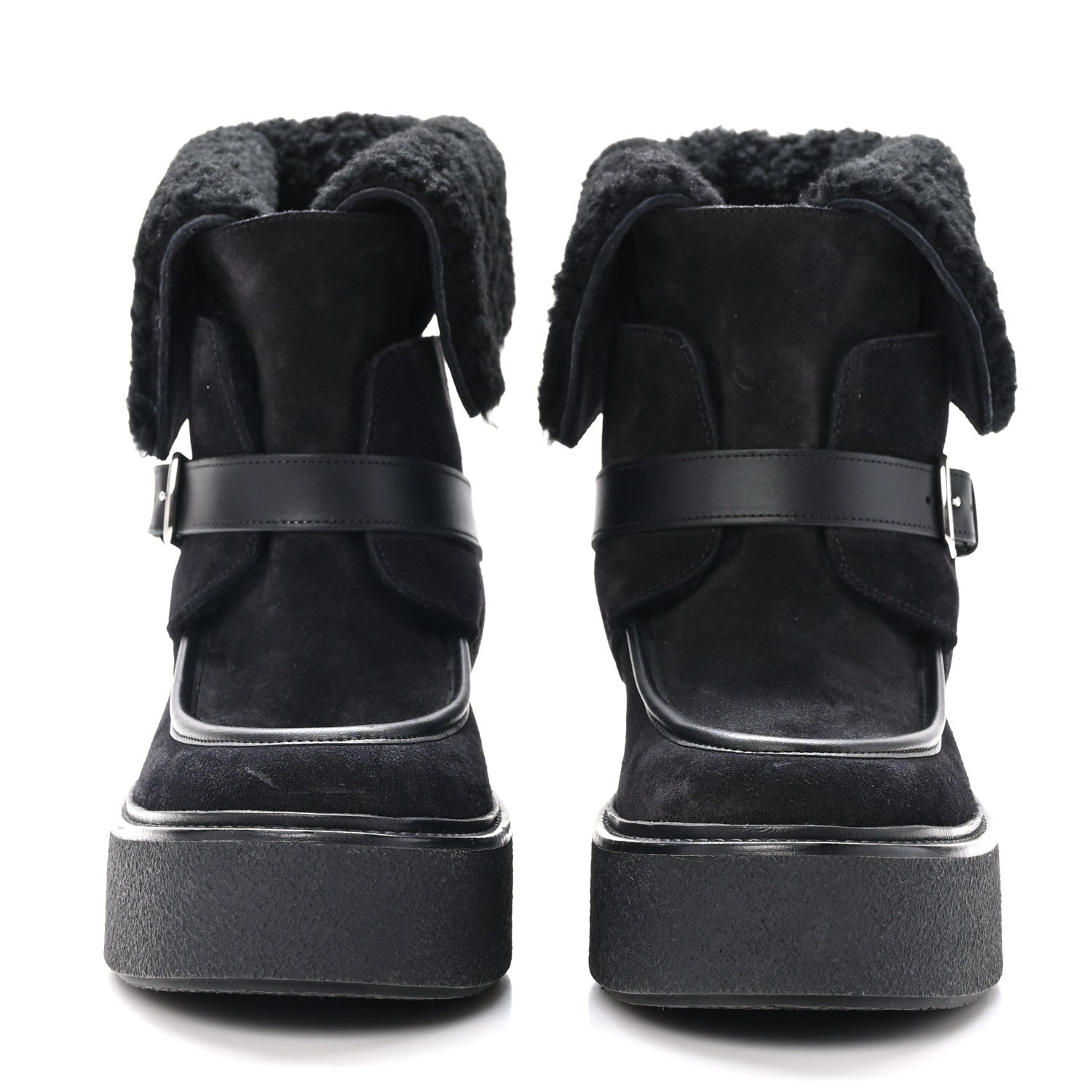 Hermes Suede Shearling Womens Hemisphere Ankle Boots 38 Black 2 of 8