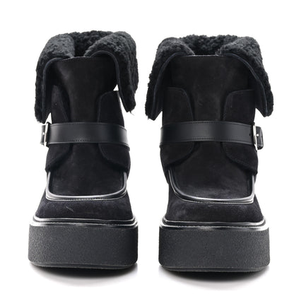 Hermes Suede Shearling Womens Hemisphere Ankle Boots 38 Black 2 of 8