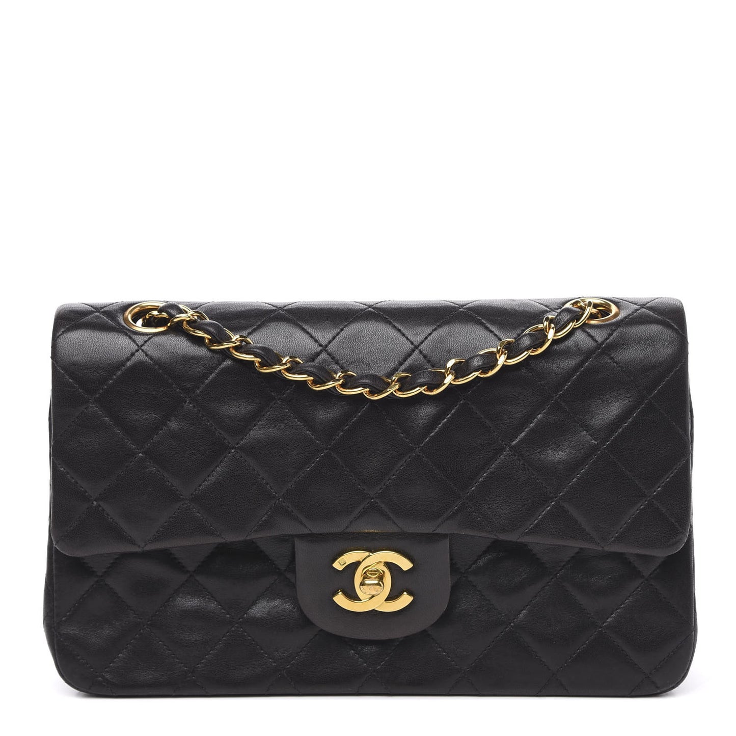 Lambskin Quilted Small Double Flap Black