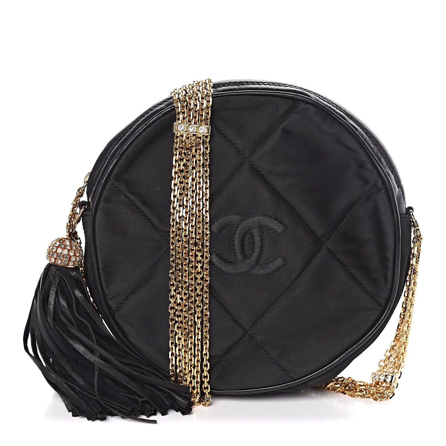 Satin CC Tassel Crossbody Bag Black