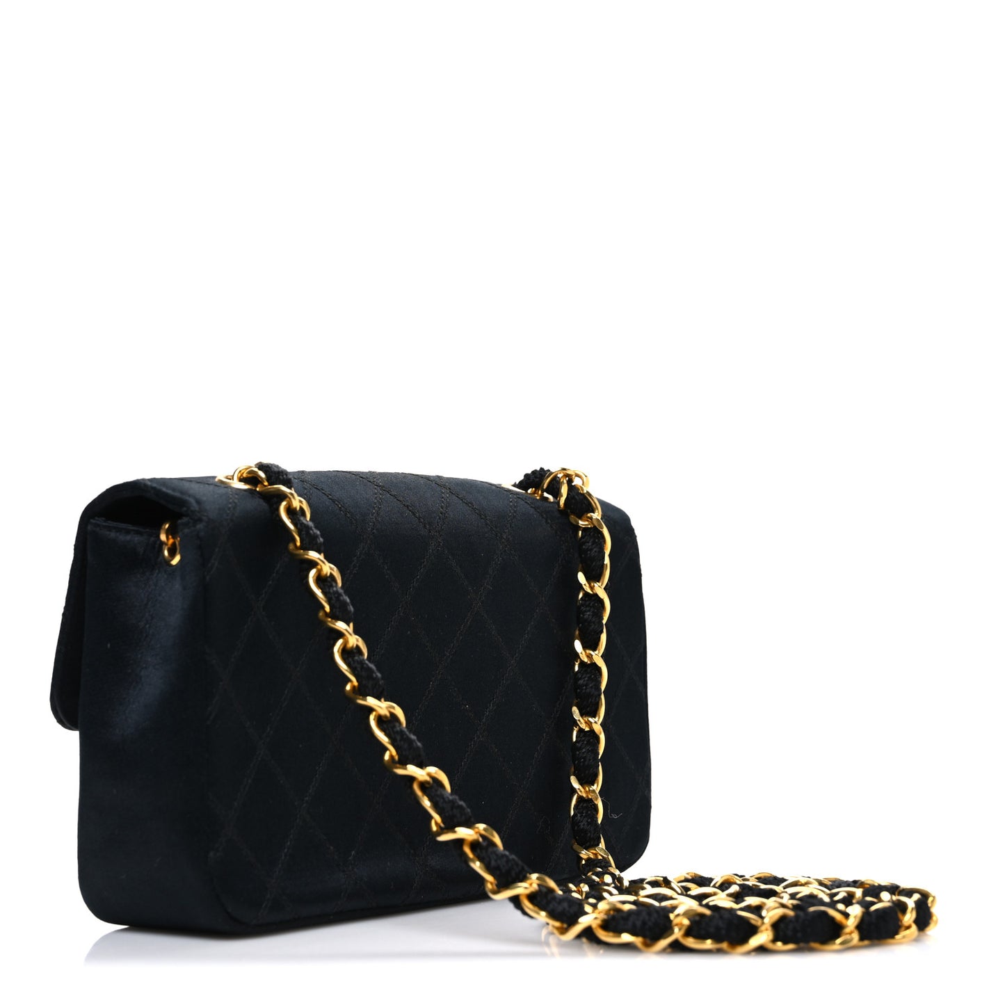 Satin Quilted Mini Single Flap Black
