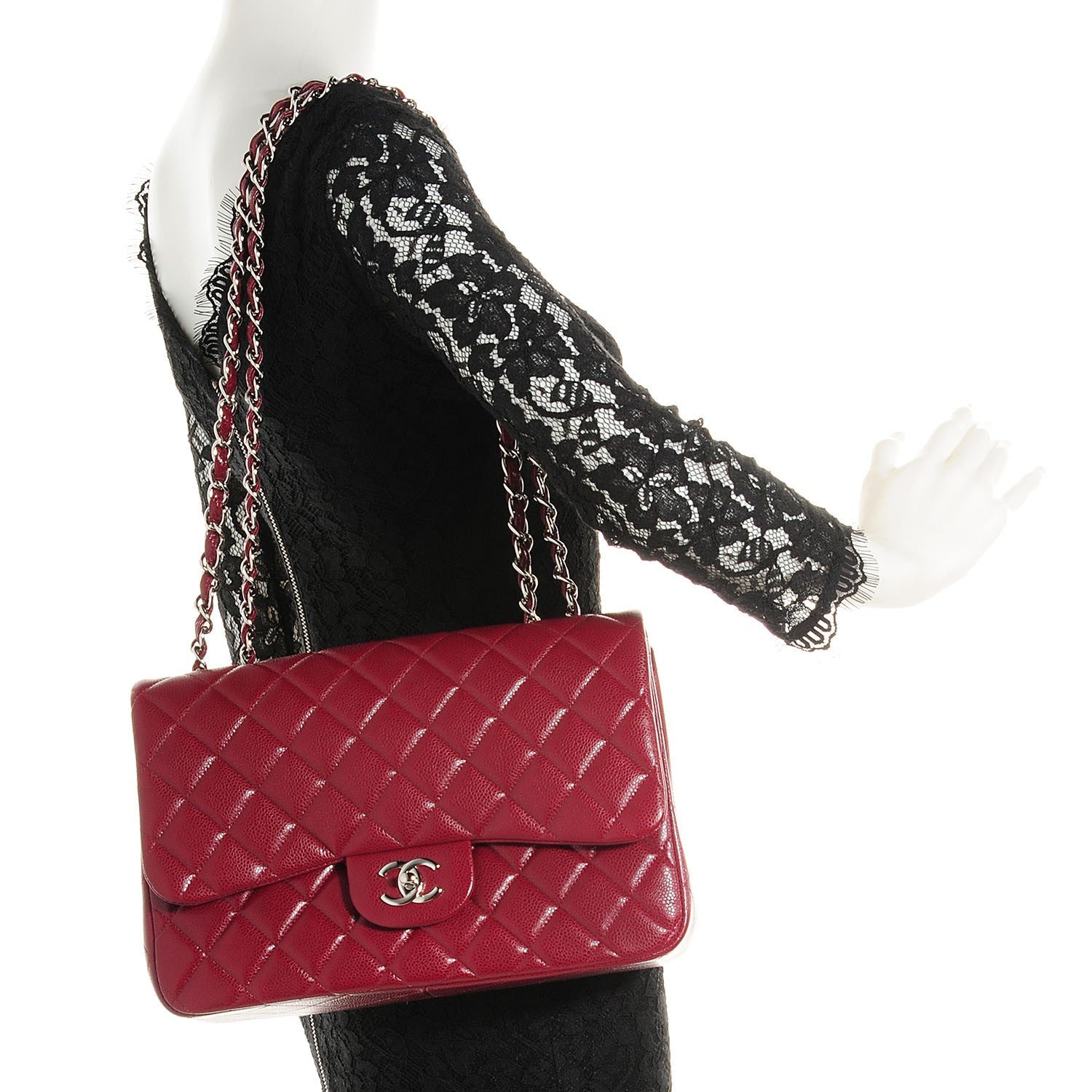 Chanel Caviar Jumbo Single Flap Dark Red 2 of 8