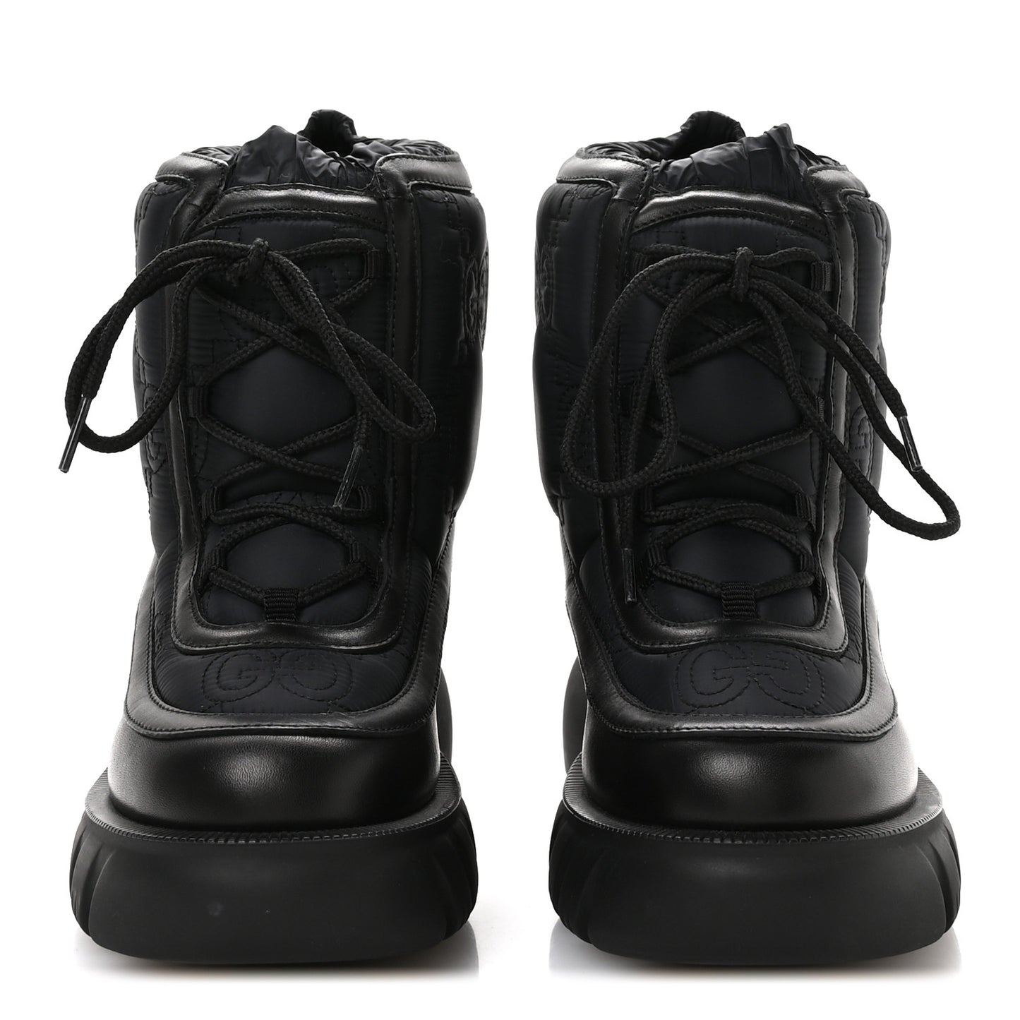 Nylon Calfskin GG Matelasse Lace Up Platform Ankle Boots 37 Black