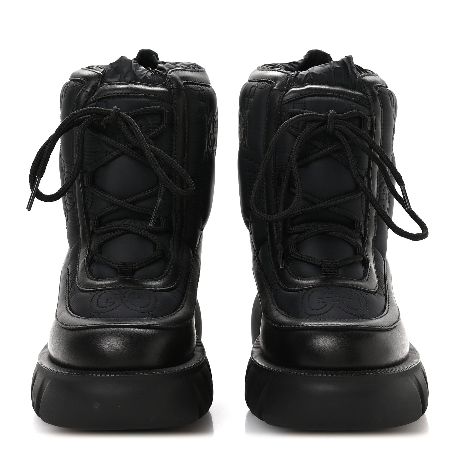 Gucci Nylon Calfskin GG Matelasse Lace Up Platform Ankle Boots 37 Black 3 of 8