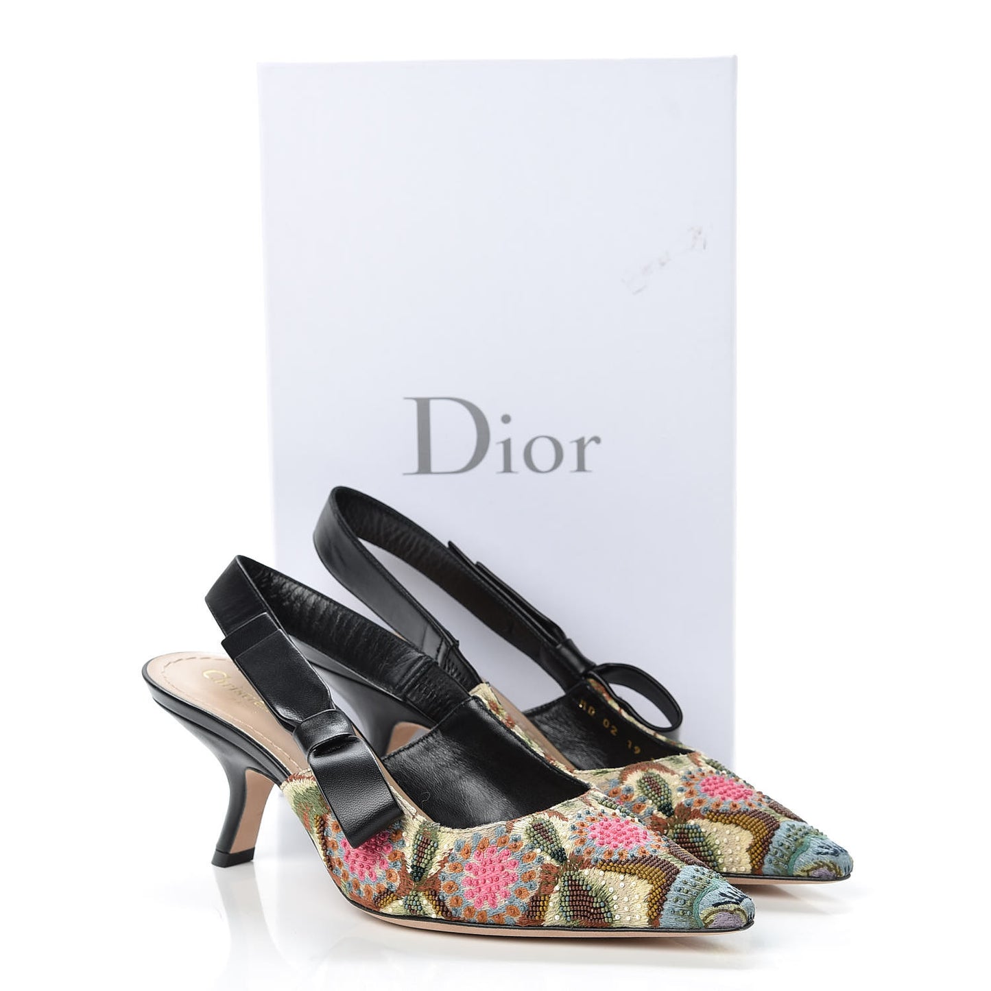 Embroidered Calfskin Beaded Sweet D Sling-Back Pumps 38.5 Cypress