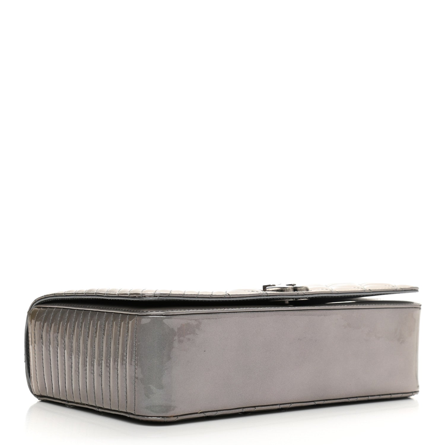 Chanel Metallic Patent Quilted Medium Coco Boy Flap Dark Silver 4 of 11