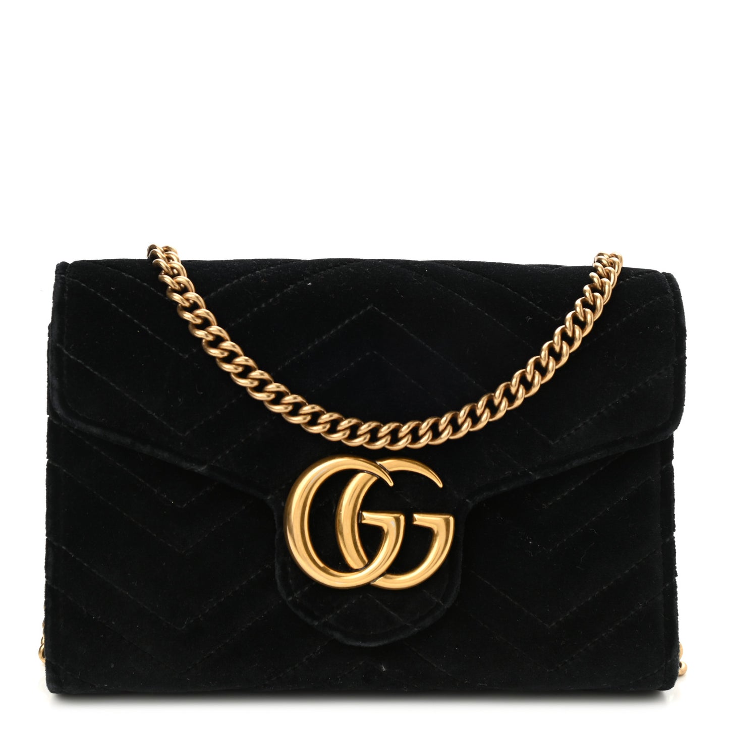 Velvet Matelasse GG Marmont Chain Wallet Black