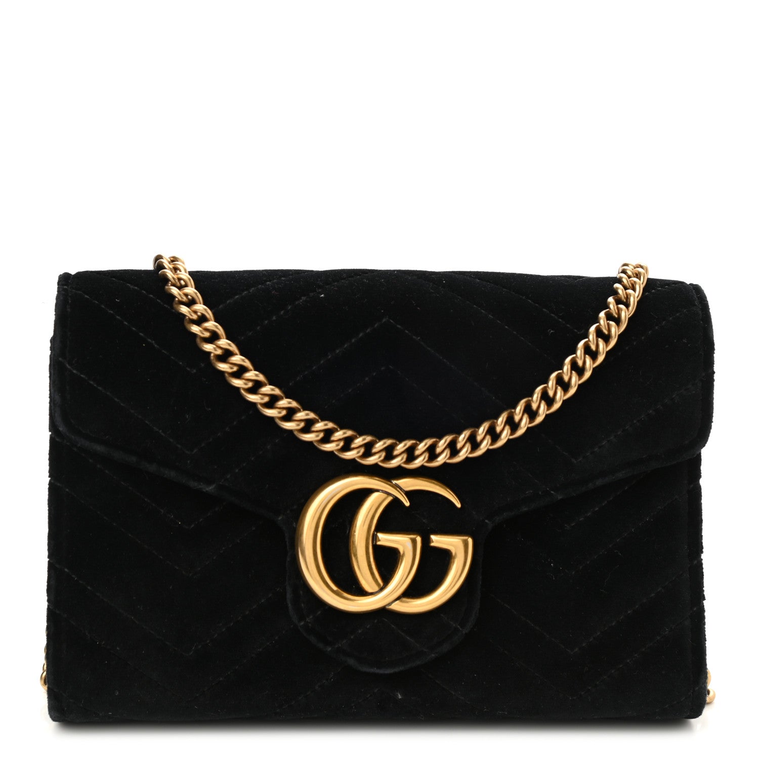 Gucci Velvet Matelasse GG Marmont Chain Wallet Black 1 of 9