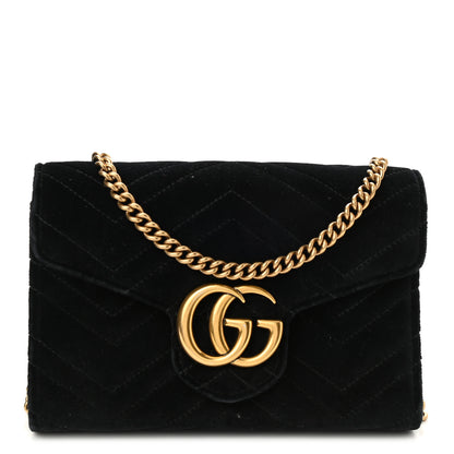 Gucci Velvet Matelasse GG Marmont Chain Wallet Black 1 of 9