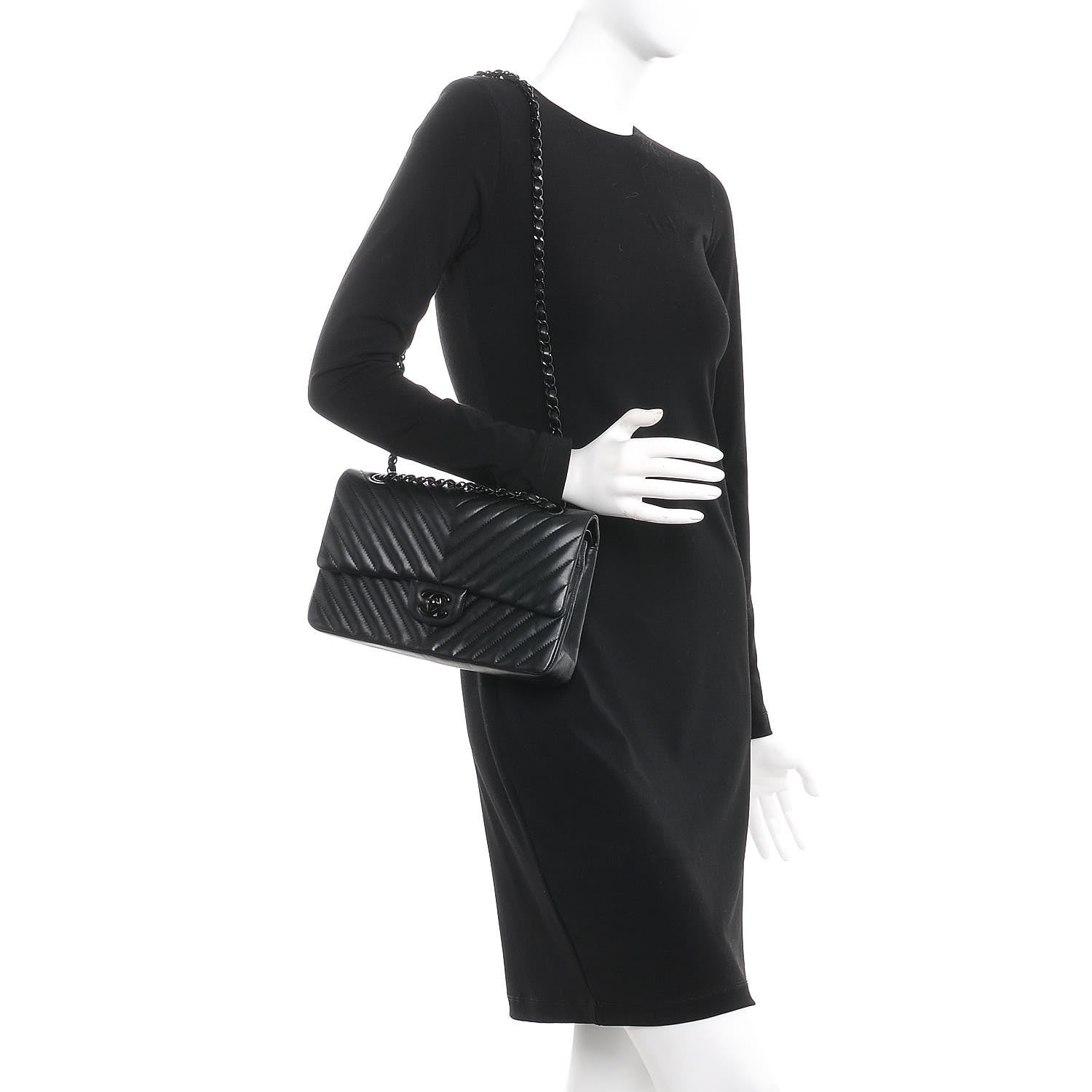 Chanel Lambskin Chevron Quilted Medium Double Flap So Black 2 of 9