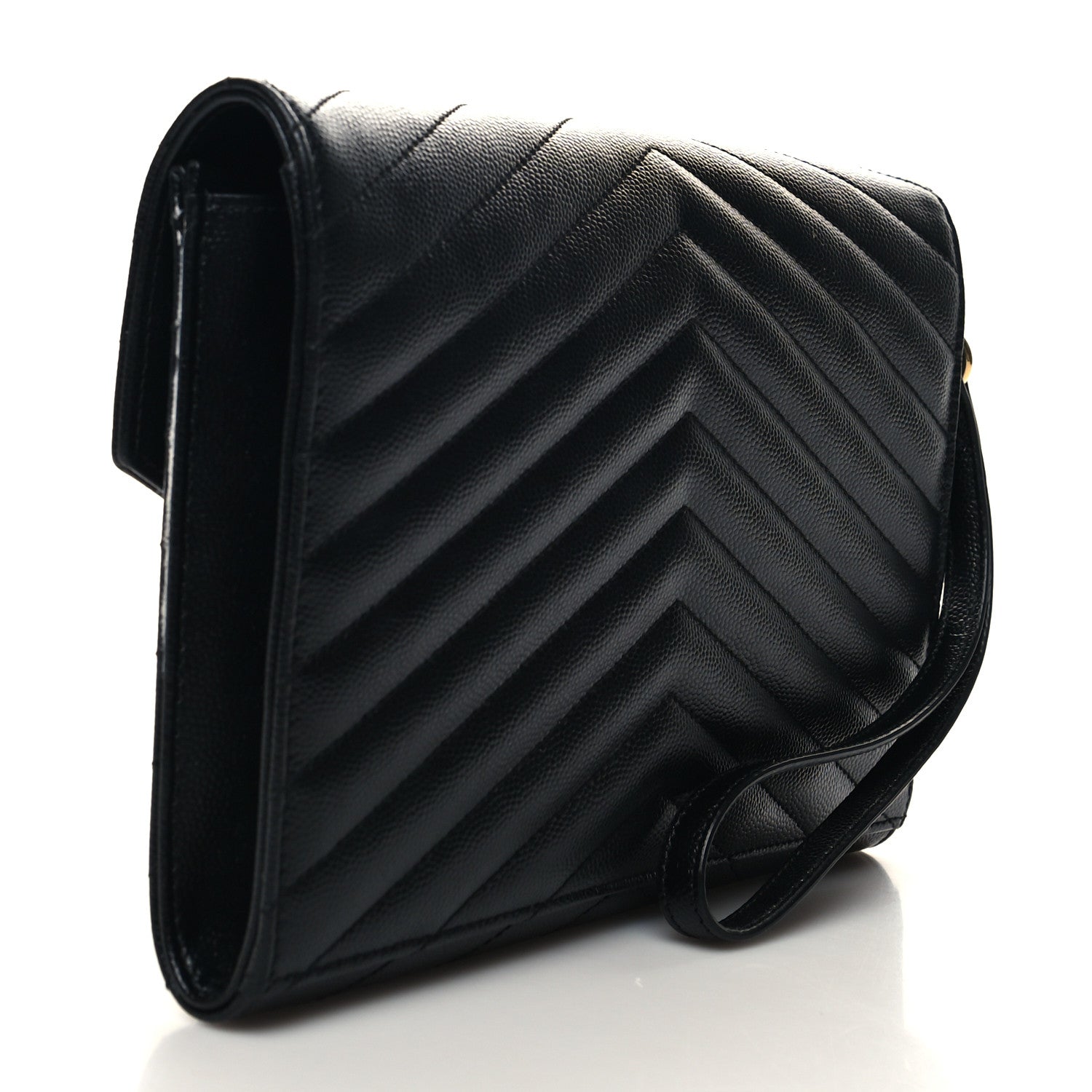Saint Laurent Grain De Poudre Matelasse Chevron Monogram Envelope Clutch Black 3 of 11