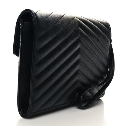 Saint Laurent Grain De Poudre Matelasse Chevron Monogram Envelope Clutch Black 3 of 11
