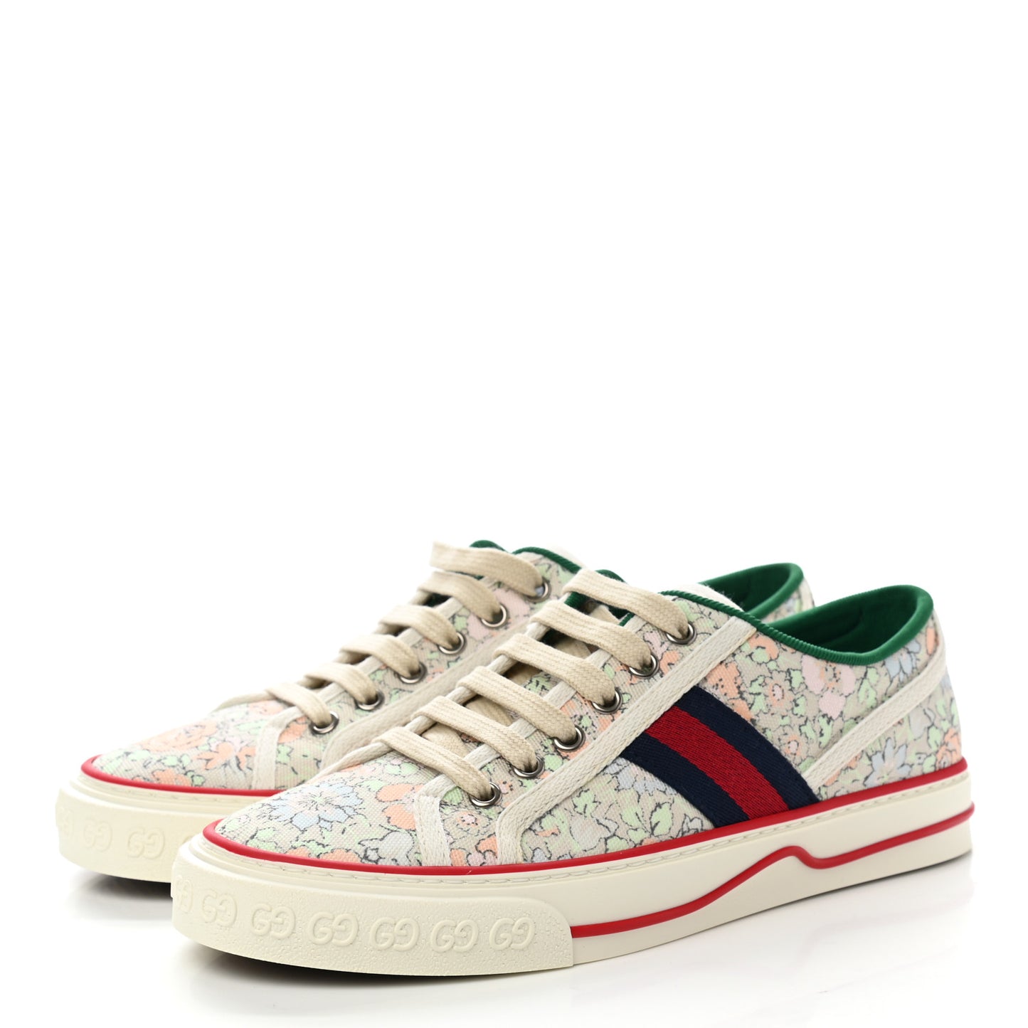X LIBERTY OF LONDON Canvas Web Tracy Print Womens 1977 Tennis Sneakers 38 Mint Peach Mystic White