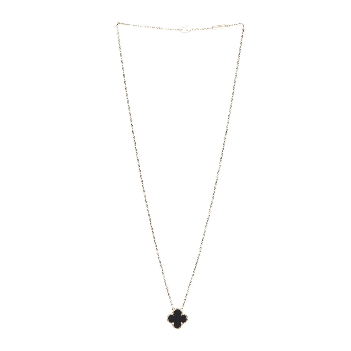 18K Yellow Gold Black Onyx Vintage Alhambra Pendant Necklace