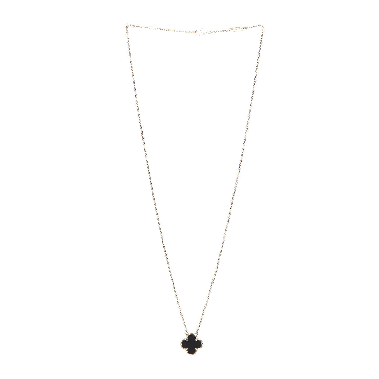 Van Cleef & Arpels 18K Yellow Gold Black Onyx Vintage Alhambra Pendant Necklace 3 of 7