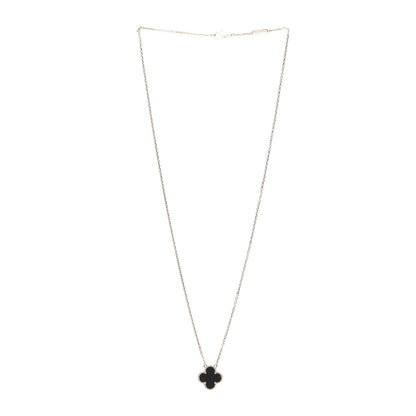 Van Cleef & Arpels 18K Yellow Gold Black Onyx Vintage Alhambra Pendant Necklace 3 of 7