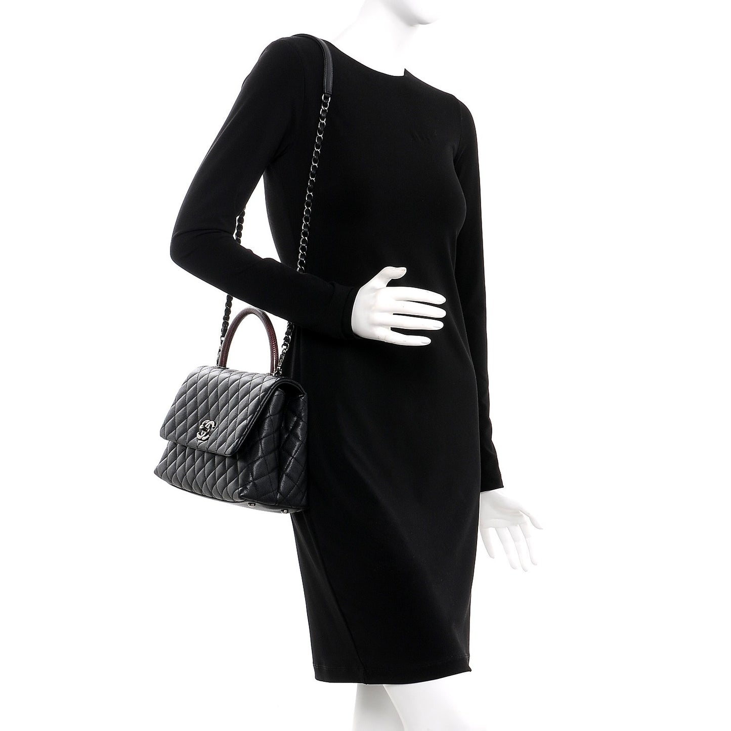 Caviar Lizard Quilted Small Coco Handle Flap Black