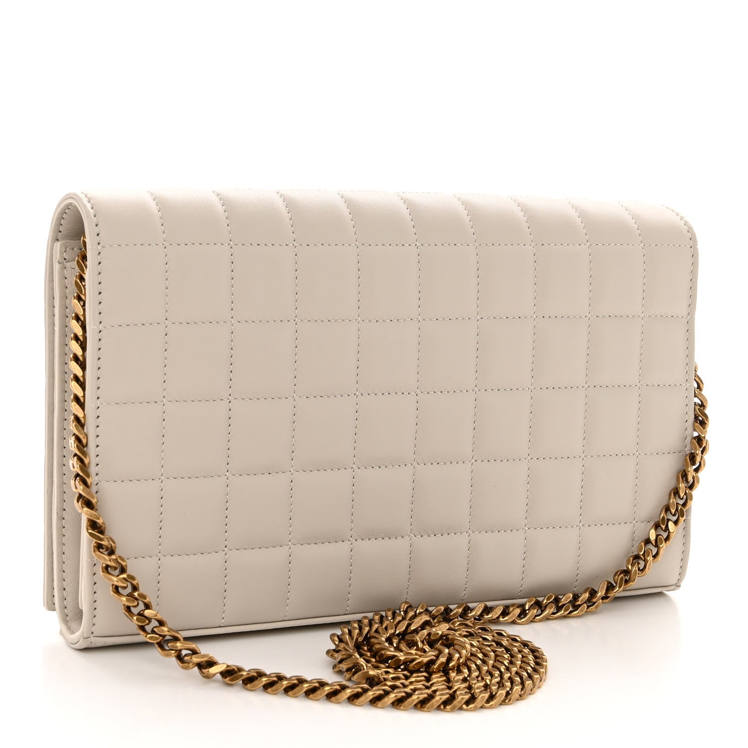 Saint Laurent Lambskin Carre Quilted Cassandre Chain Wallet Blanc Vintage 3 of 9