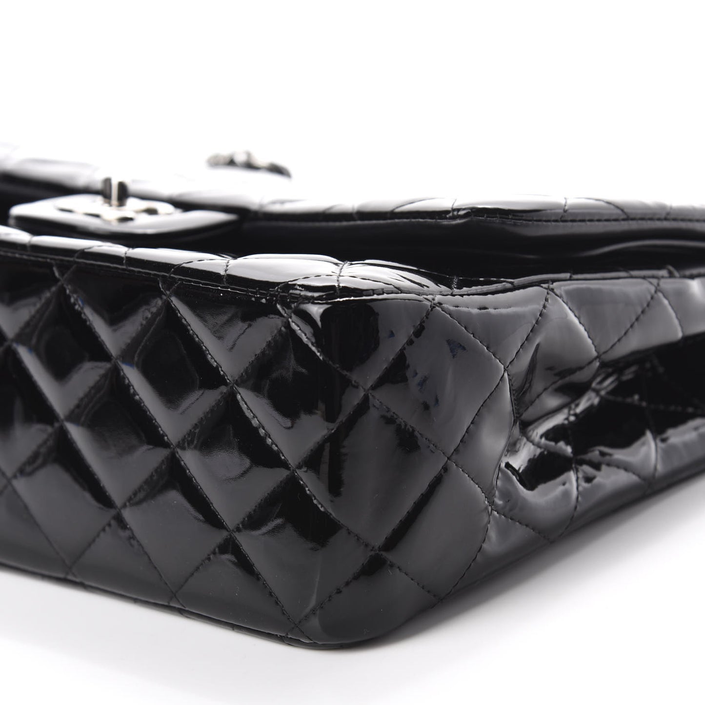 Patent Quilted Jumbo Double Flap Black