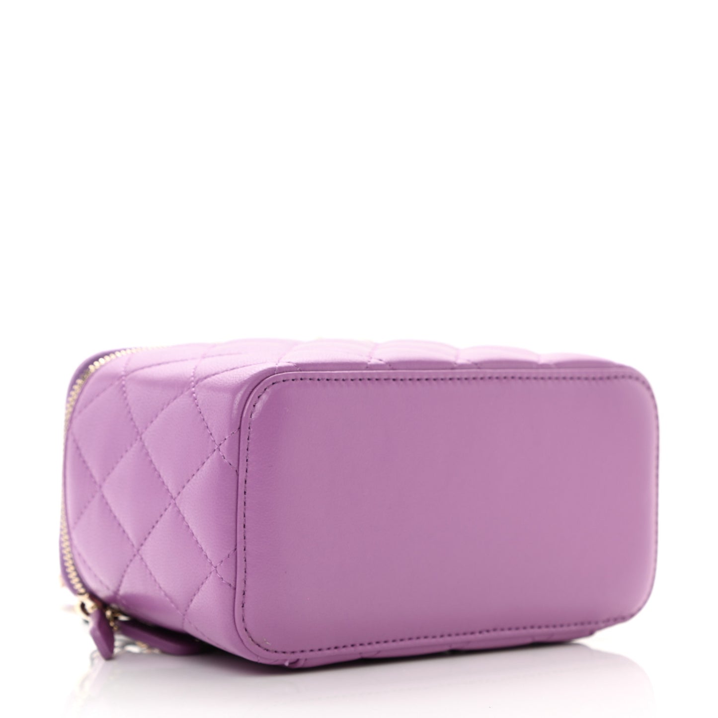 Lambskin Quilted Pearl Crush Small Vanity Case With Chain Purple