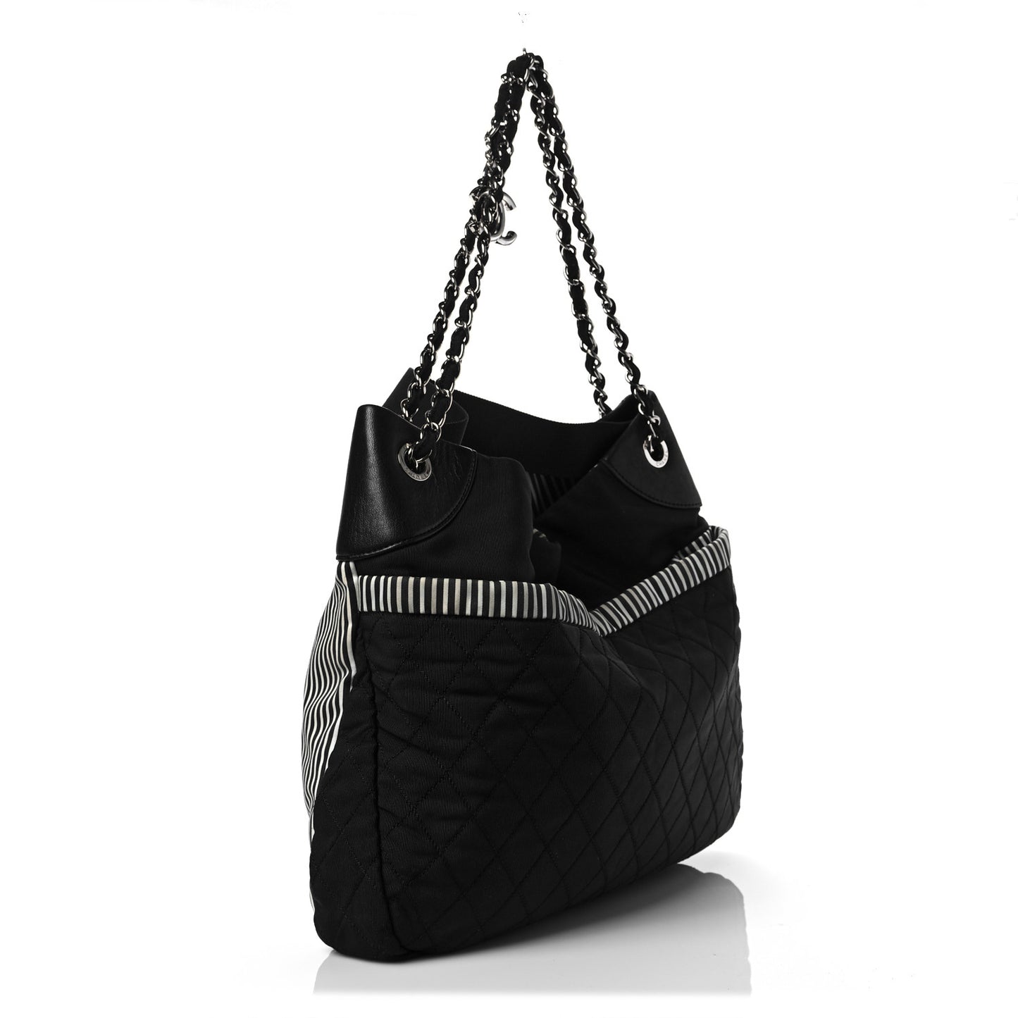Striped Canvas Logo Tote Black
