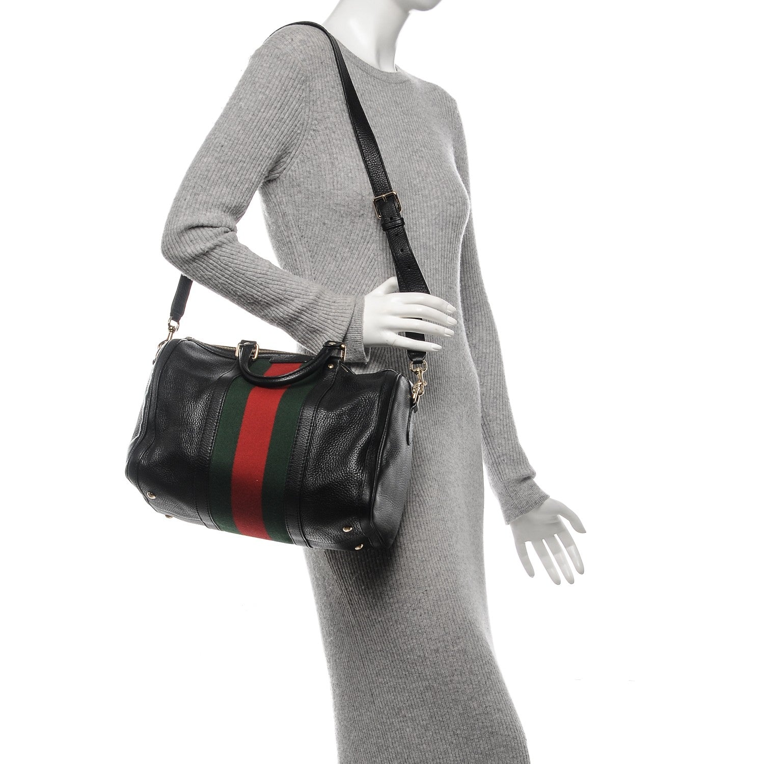 Gucci Calfskin Vintage Web Medium Boston Black 2 of 8