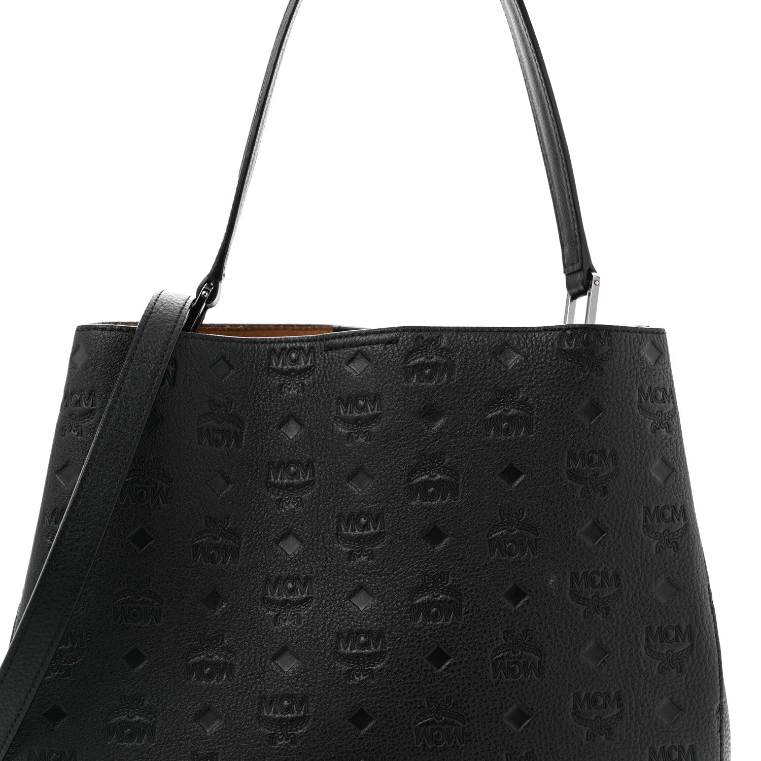 MCM Calfskin Ottomar Monogram Sarah Convertible Hobo Black 7 of 13