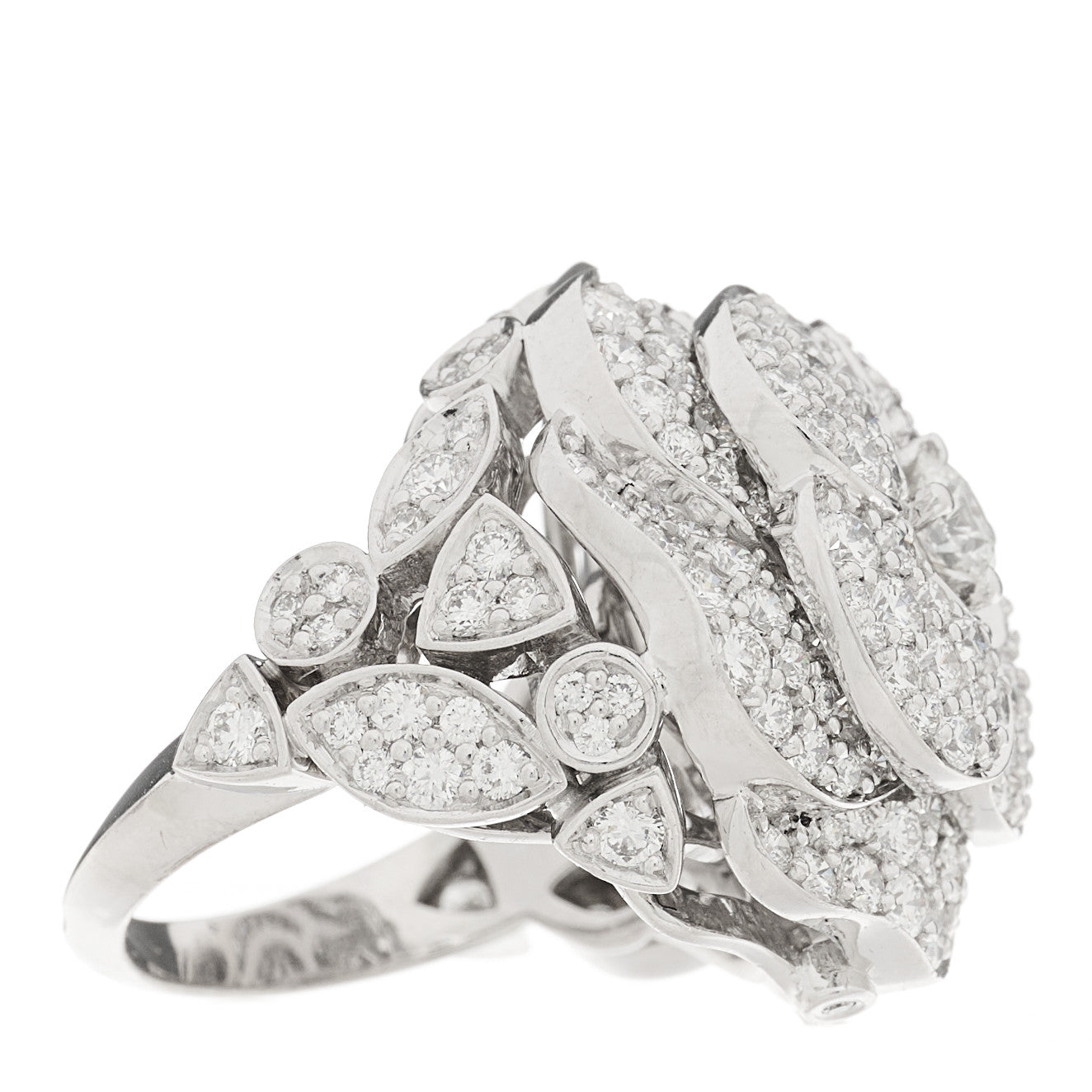 18K White Gold Diamond 3.50ct Bouton de Camelia Ring 52 6