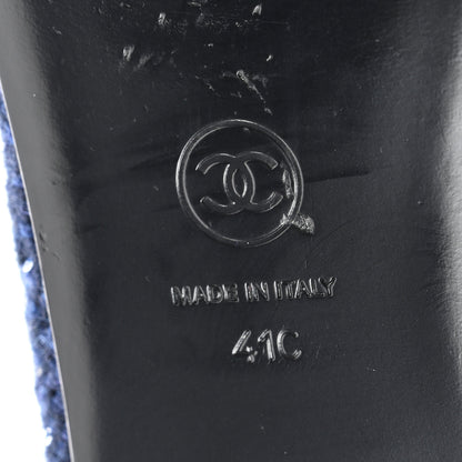 Chanel Tweed Lambskin Cap Toe Ballerina Flats 41 Navy Blue Black 6 of 8
