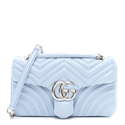 Gucci Lambskin Matelasse Medium GG Marmont Shoulder Bag Light Blue 1 of 11