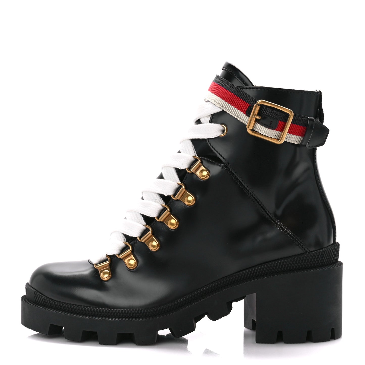 Calfskin Sylvie Web Lace Up Combat Boots 35 Black