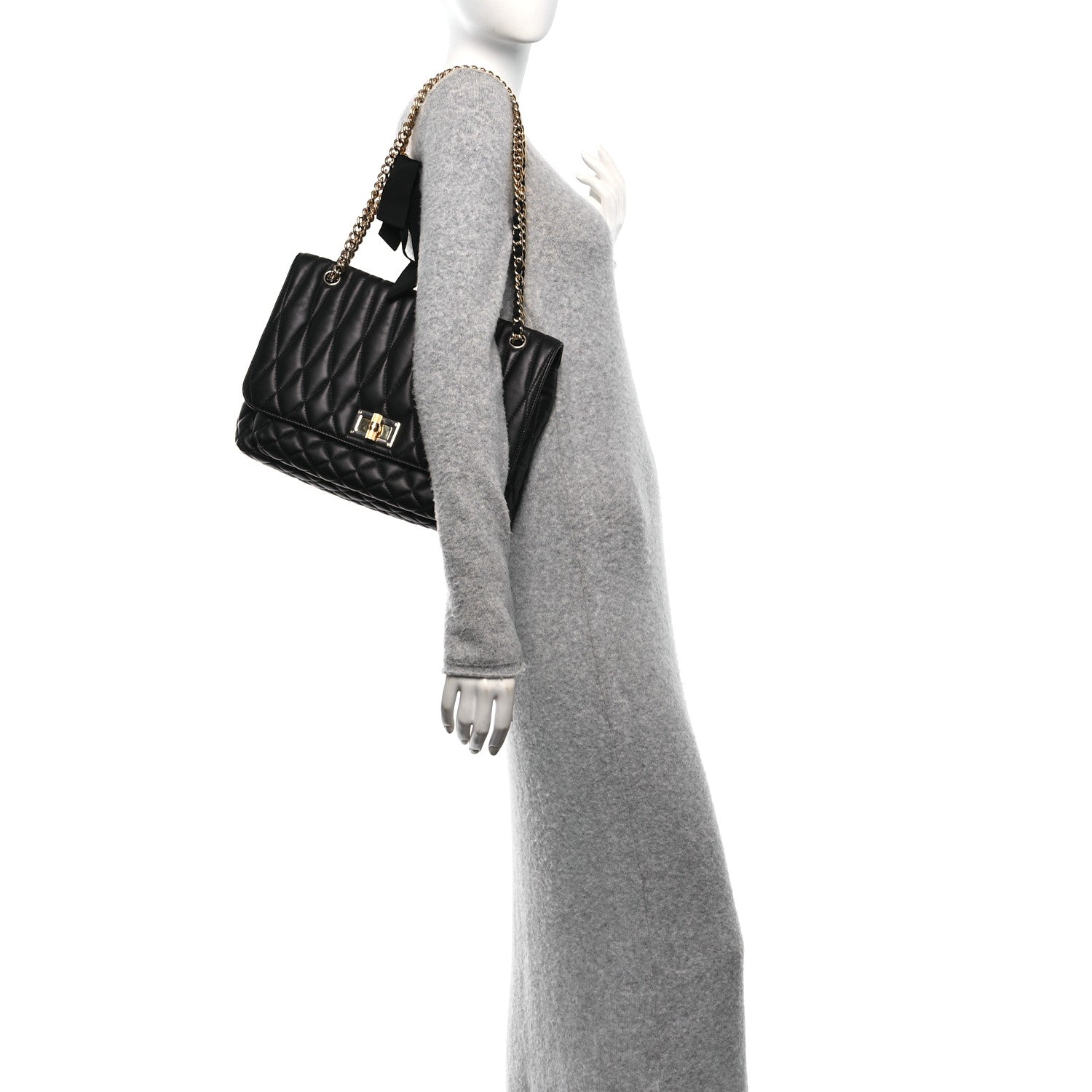Lanvin Calfskin Matelasse Medium Happy Shoulder Bag Black 2 of 9