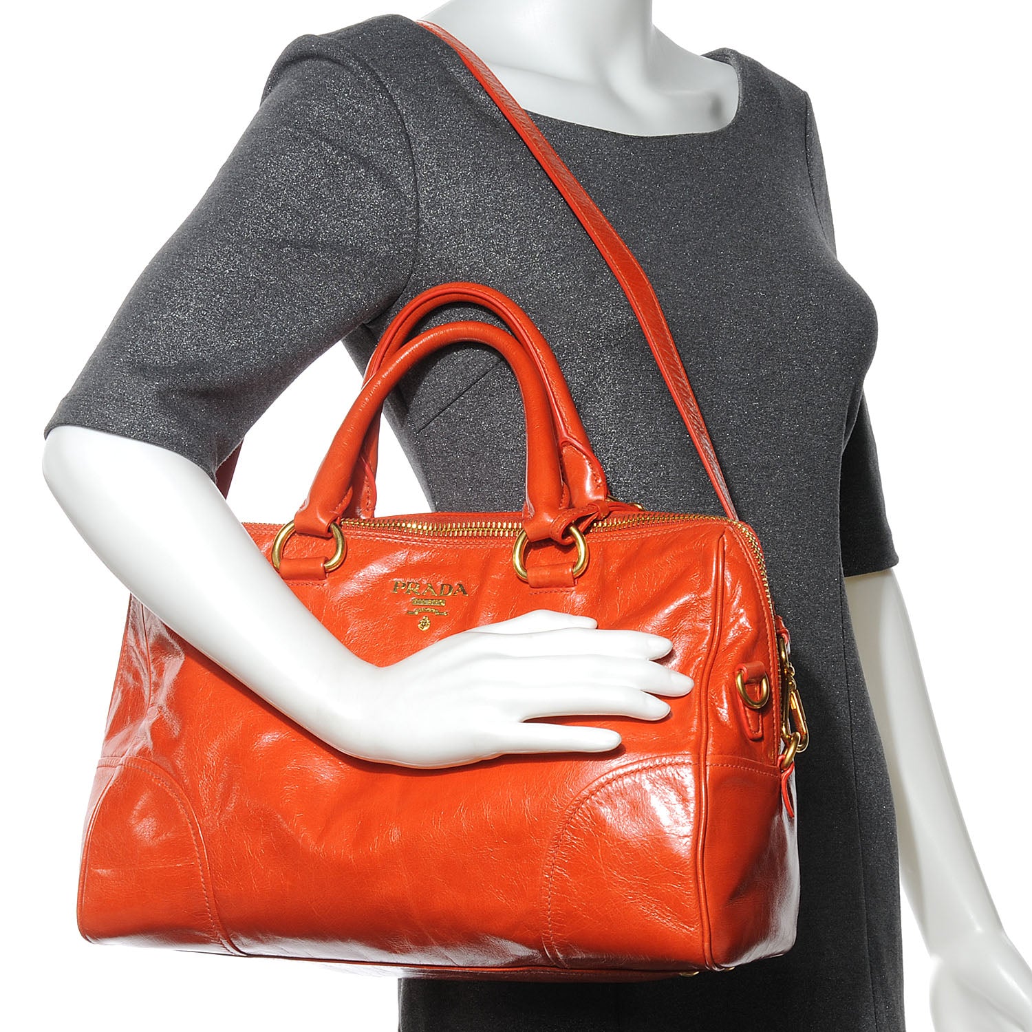 Prada Vitello Shine Tote Papaya 2 of 9