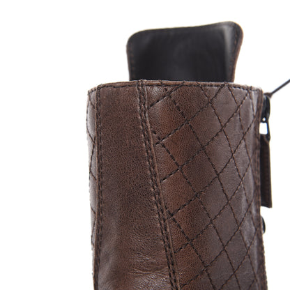 Chanel Sheepskin Quilted CC Tall Lace Up Combat Boots 36 Dark Brown 13 of 14