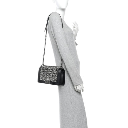 Chanel Tweed Calfskin Medium Boy Flap Black White 2 of 11