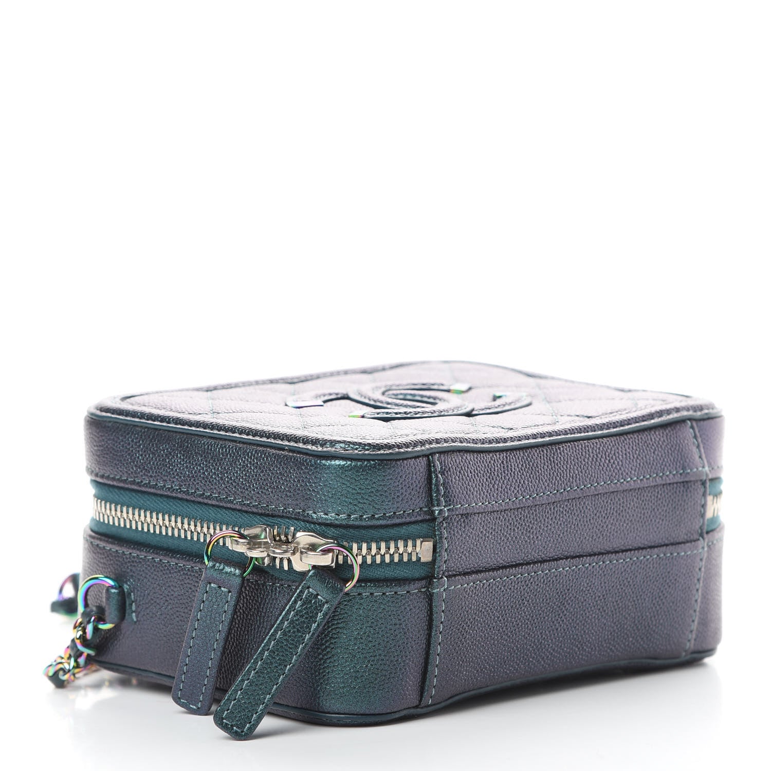 Chanel Iridescent Caviar Quilted Small CC Filigree Vanity Case Dark Turquoise 4 of 10