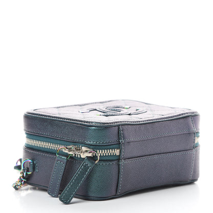 Chanel Iridescent Caviar Quilted Small CC Filigree Vanity Case Dark Turquoise 4 of 10