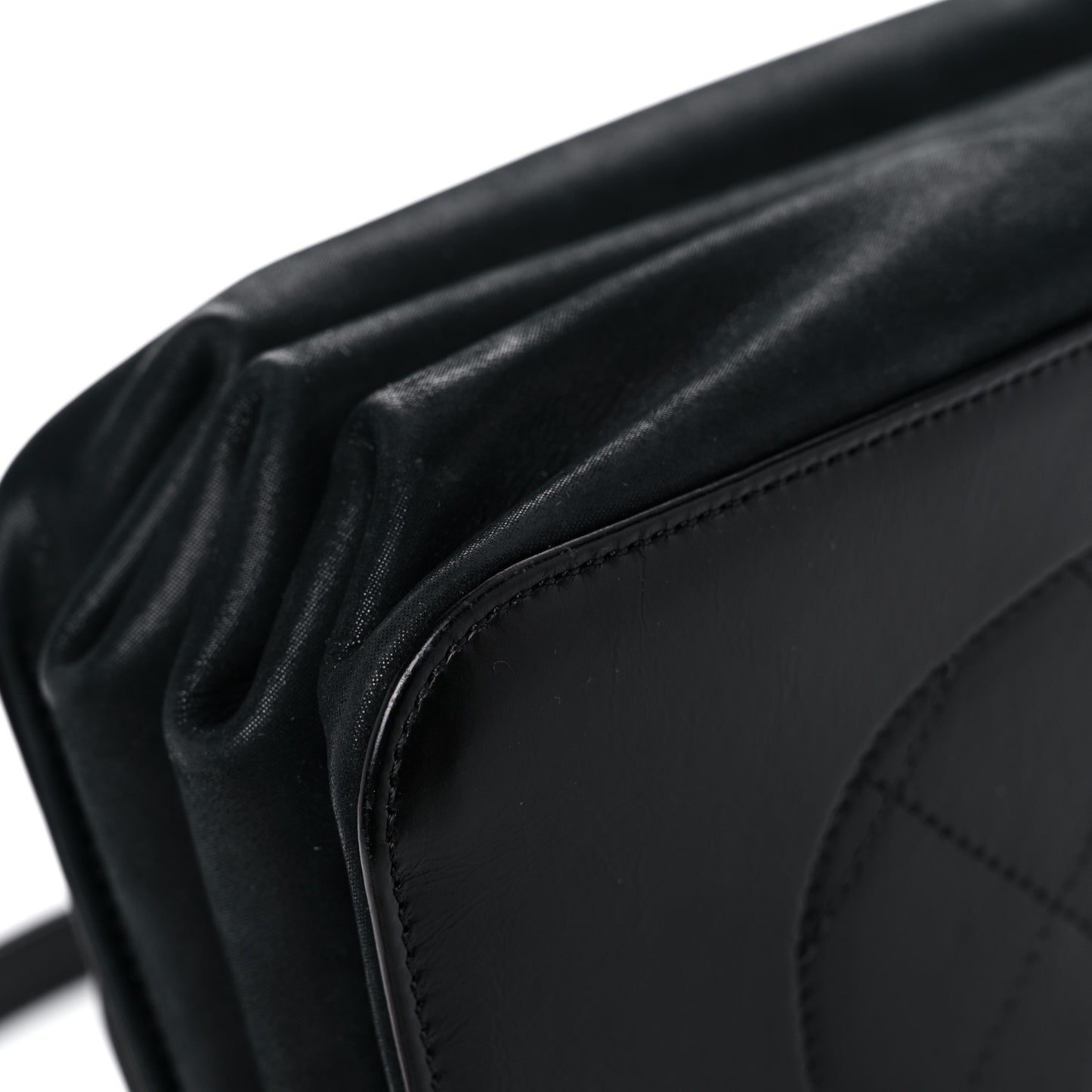 Iridescent Calfskin Quilted Small Straight Lined Flap Black