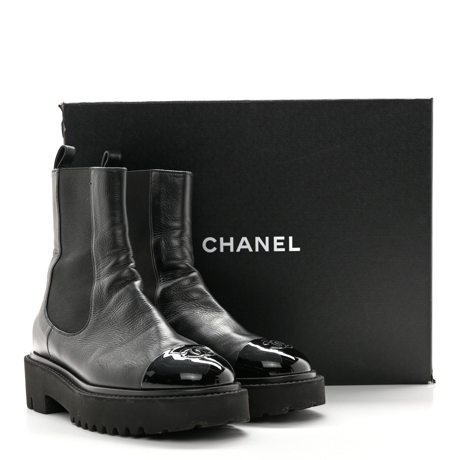 Chanel Crumpled Calfskin Patent Cap Toe Short Boots 39.5 Black 13 of 13