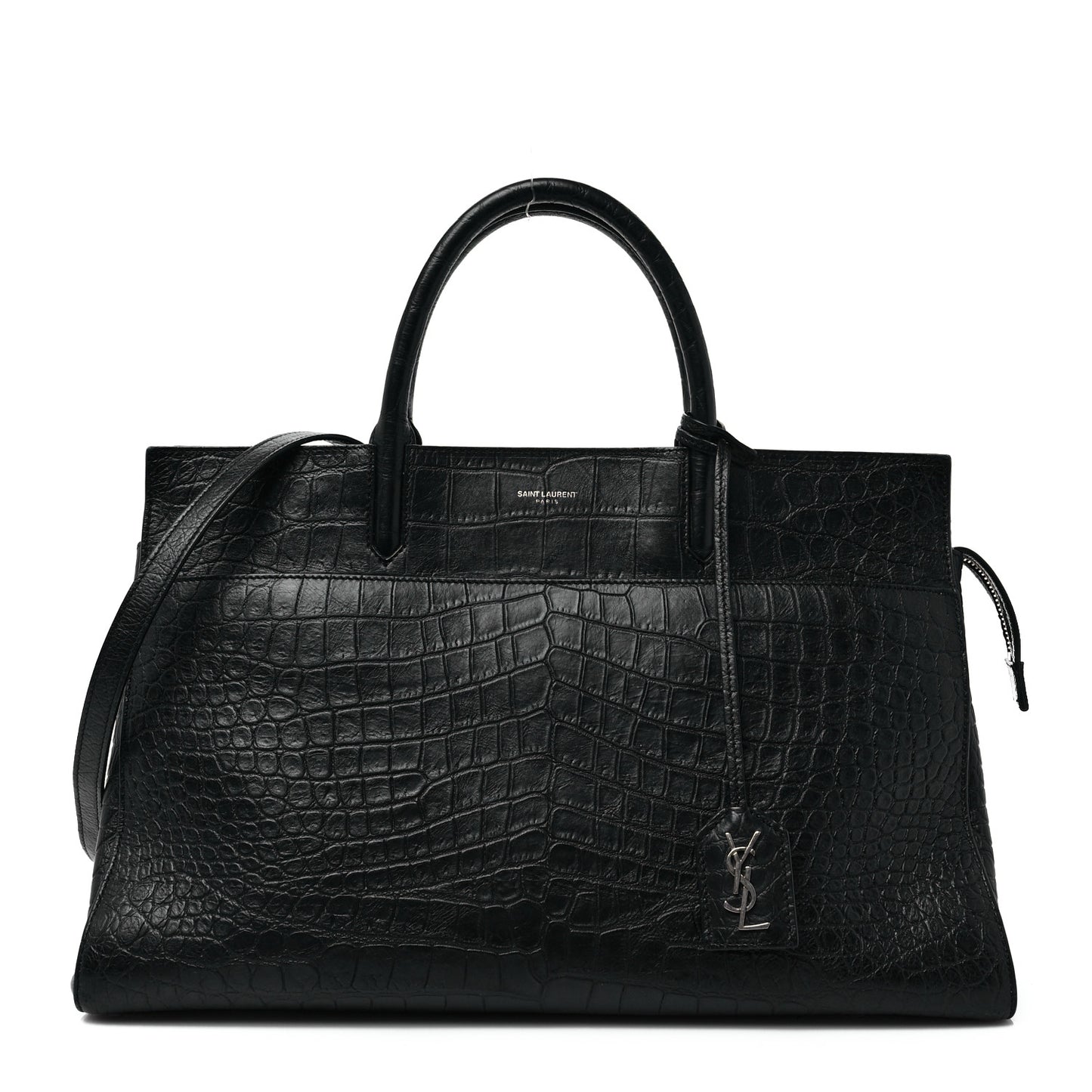 Calfskin Crocodile Embossed Medium Cabas Rive Gauche Black