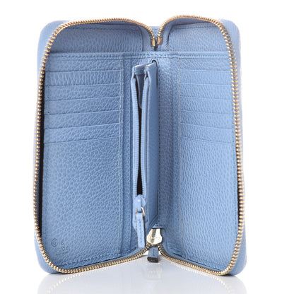 Gucci Monogram Dollar Calfskin Zip Around Compact Wallet Beige Ebony Mineral Blue 5 of 8