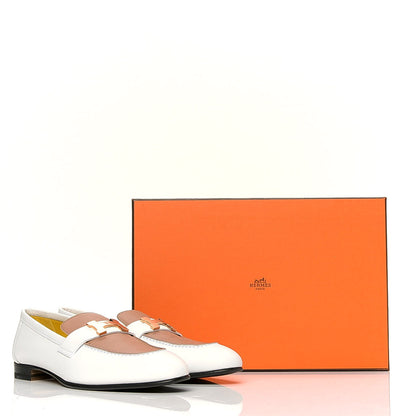 Hermes Calfskin Womens Paris Loafers 38.5 White Bois De Santal 9 of 9