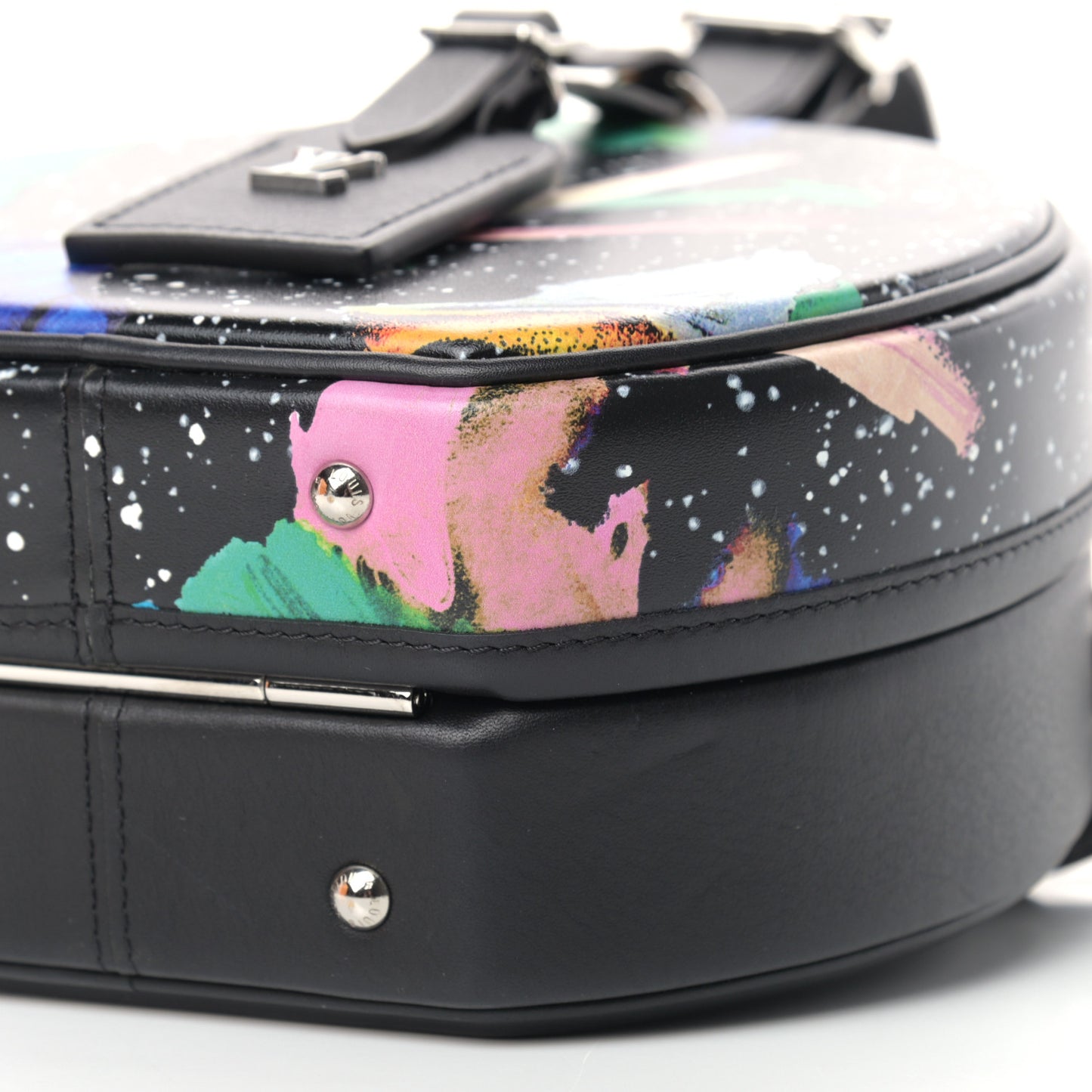 Calfskin Splash Print Petite Boite Chapeau Black