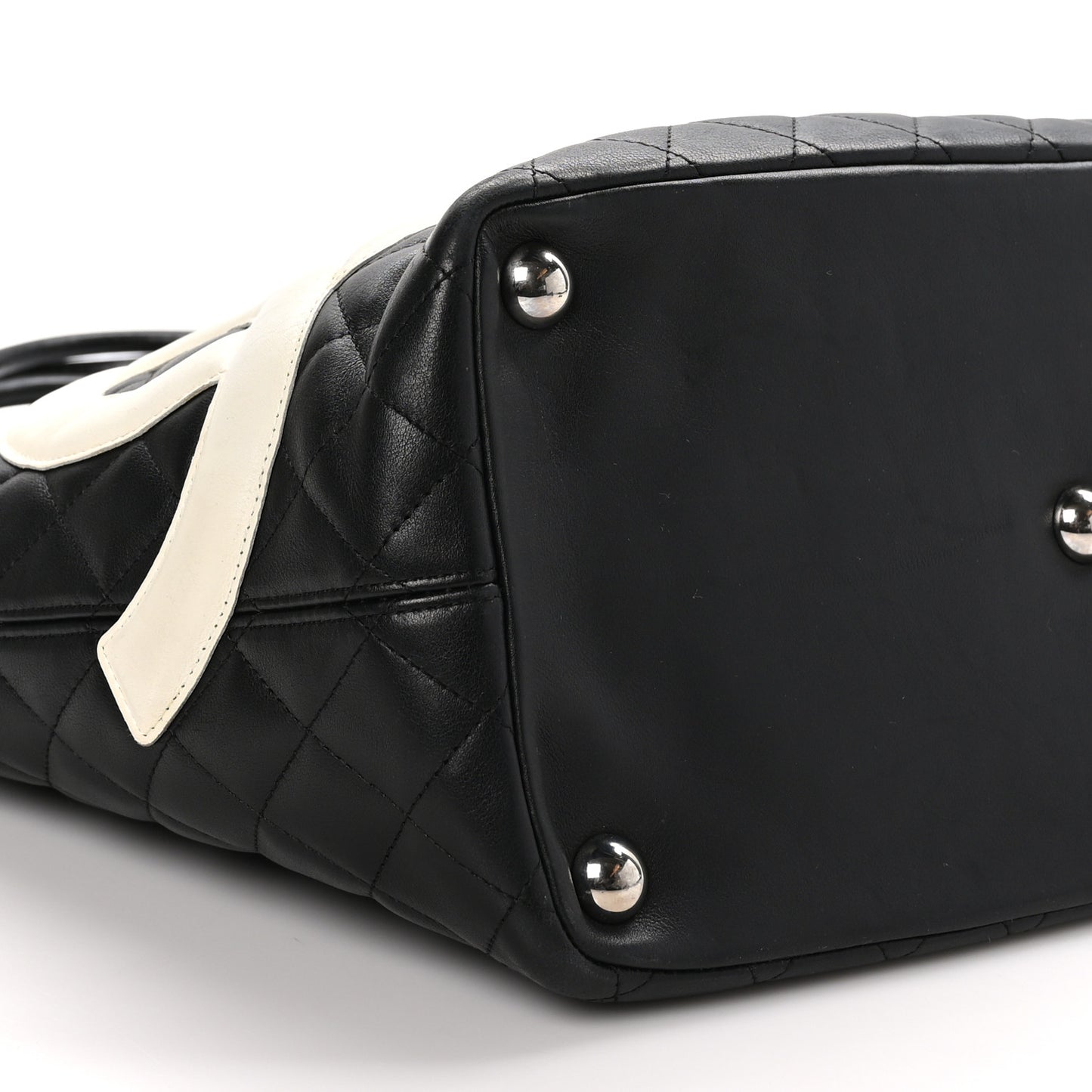 Calfskin Quilted Large Cambon Tote Black White