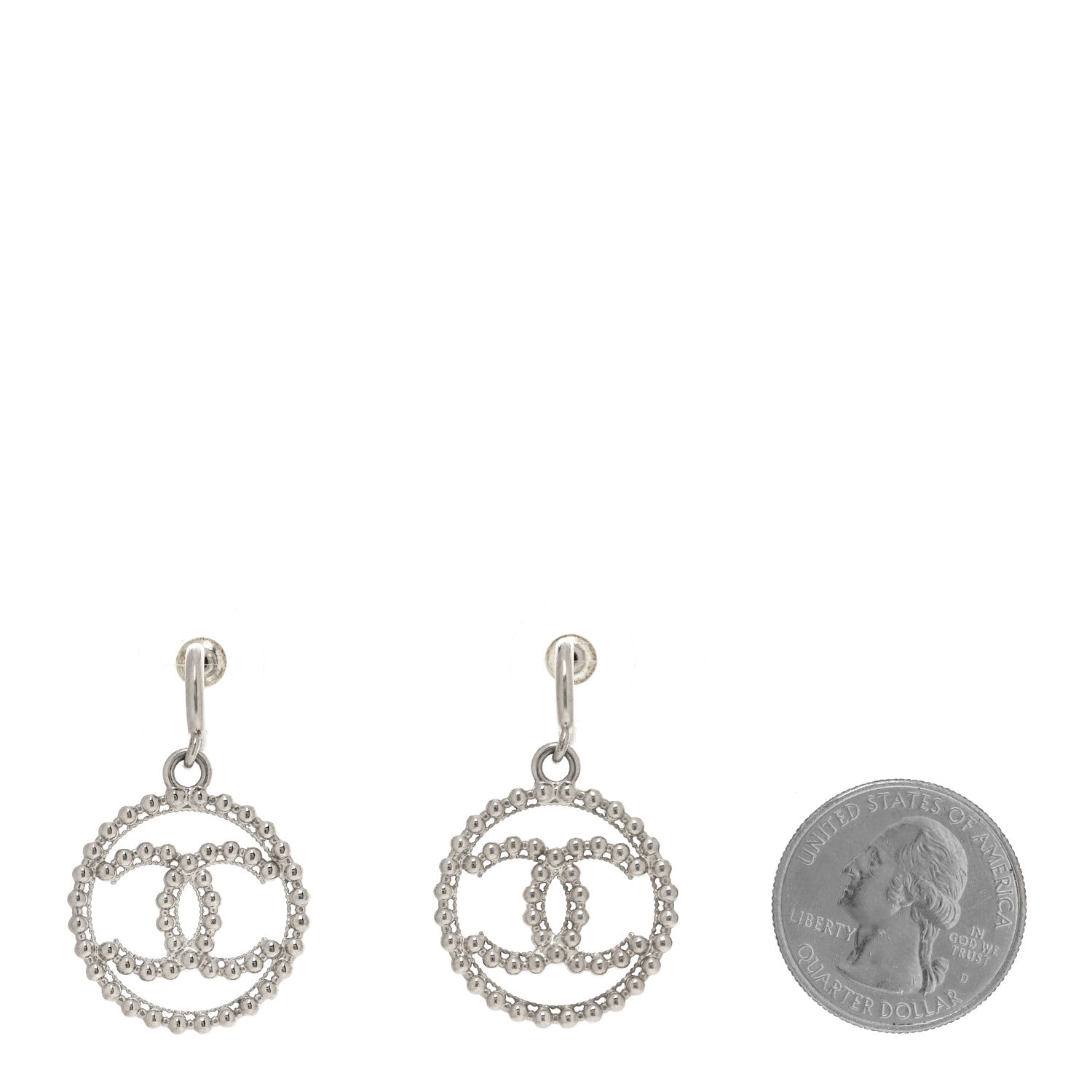 Chanel Metal Bead Round CC Drop Earrings Silver 2 of 5
