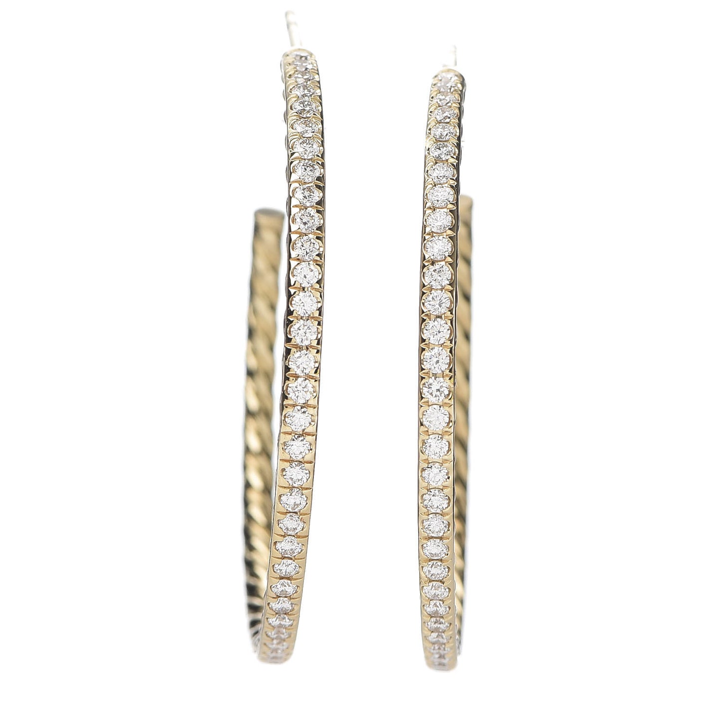 18K Yellow Gold Diamond 38mm Medium Cable Hoop Earrings