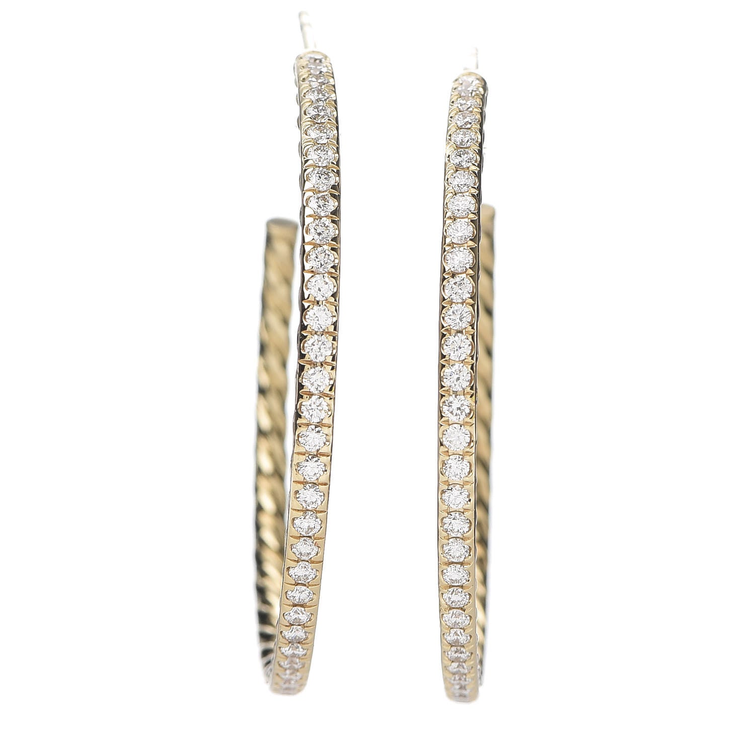 David Yurman 18K Yellow Gold Diamond 38mm Medium Cable Hoop Earrings 1 of 5